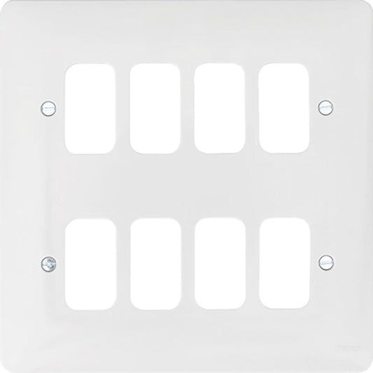 Hager WMGP8 8 Gang White Moulded Grid Plate