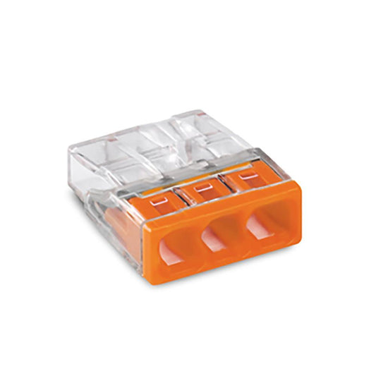 Wago 2273-203 3 Way Compact Push Wire Connector - Orange - Box of 100 - Pack of 100