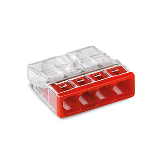 Wago 2273-204 4 Way Compact Push Wire Connector - Red - Box of 100 - Pack of 100