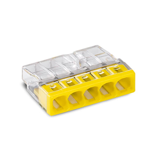 Wago 2273-205 5 Way Compact Push Wire Connector - Yellow - Box of 100 - Pack of 100