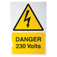 Industrial Signs IS4901RP Rigid Self Adhesive PVC - Danger 230 Volts Sign