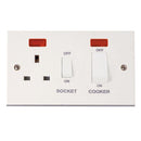 Click Polar 45A 2 Gang Dp Switch with 13A Dp Switched Socket, White Rockers & Neons