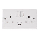 Click Polar 13A 2 Gang Switched Socket with 2.1A USB Outlet (Twin Earth)