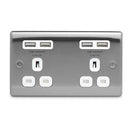 BG Brushed Steel 13A Double Socket + USB (4 Port 4.2A) - NBS24U44W