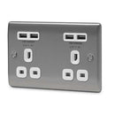 BG Brushed Steel 13A Double Socket + USB (4 Port 4.2A) - NBS24U44W