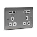 BG Brushed Steel 13A Double Socket + USB (4 Port 4.2A) - NBS24U44W