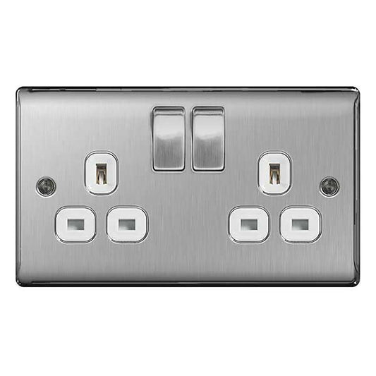 BG Brushed Steel 13A Double Socket - NBS22W