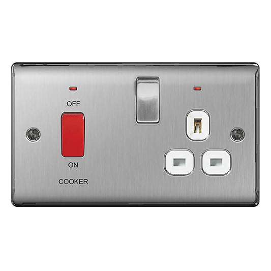 BG Brushed Steel 45A Cooker Connection Unit With Socket - NBS70W