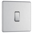 Bg Brushed Steel 10AX Plate Switch Intermediate - Screwless Flatplate
