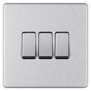 Bg Brushed Steel 10AX 3 Gang 2 Way Plate Switch - Screwless Flatplate