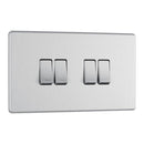 Bg Brushed Steel 10AX 4 Gang 2 Way Plate Switch - Screwless Flatplate