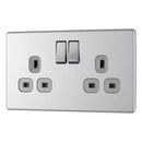 Bg Brushed Steel 13A 2 Gang Double Pole Switched Socket - Screwless Flatplate