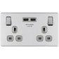 Bg Brushed Steel 13A 2 Gang Switched Socket + USB - Screwless Flatplate