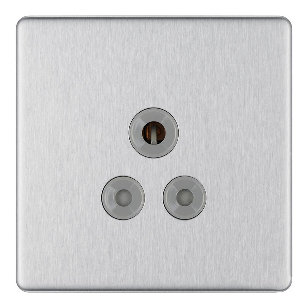 Bg Brushed Steel 5A 1 Gang Unswitched Socket - Screwless Flatplate