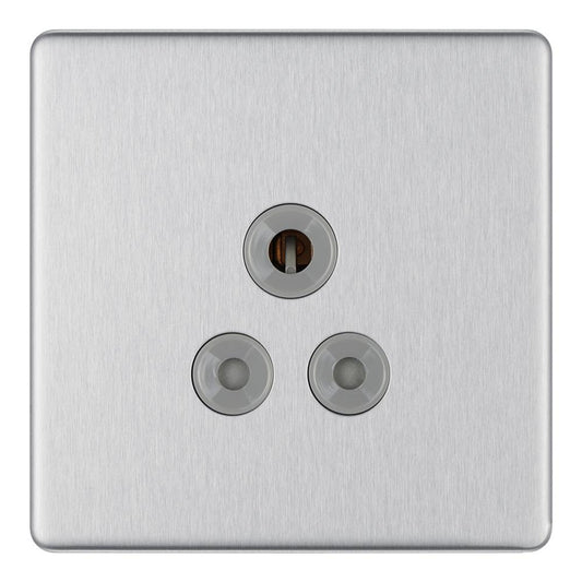 Bg Brushed Steel 5A 1 Gang Unswitched Socket - Screwless Flatplate