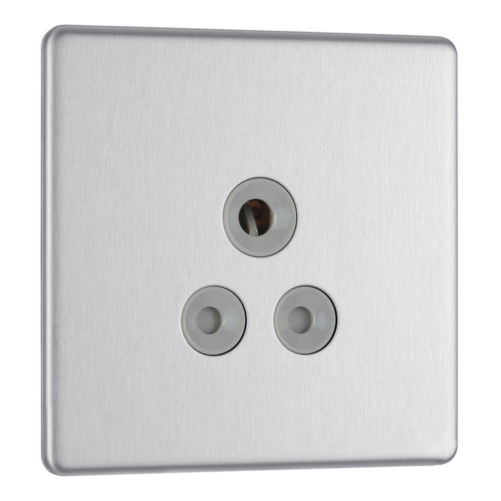 Bg Brushed Steel 5A 1 Gang Unswitched Socket - Screwless Flatplate