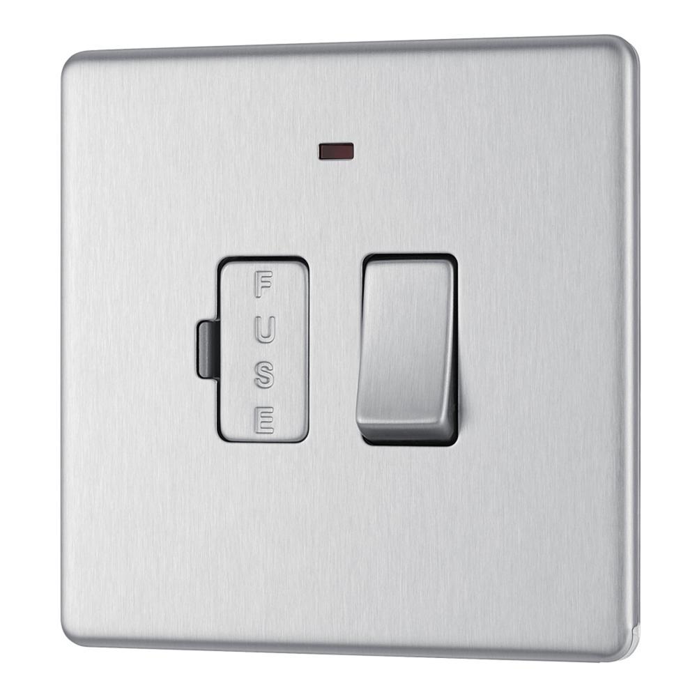 Bg Brushed Steel 13A Fused Connection Unit Switched with Power Indicator Flex Outlet - Screwless Flatplate
