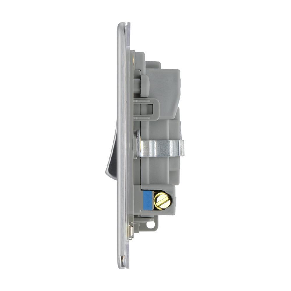 Bg Brushed Steel 13A Fused Connection Unit Switched with Power Indicator Flex Outlet - Screwless Flatplate