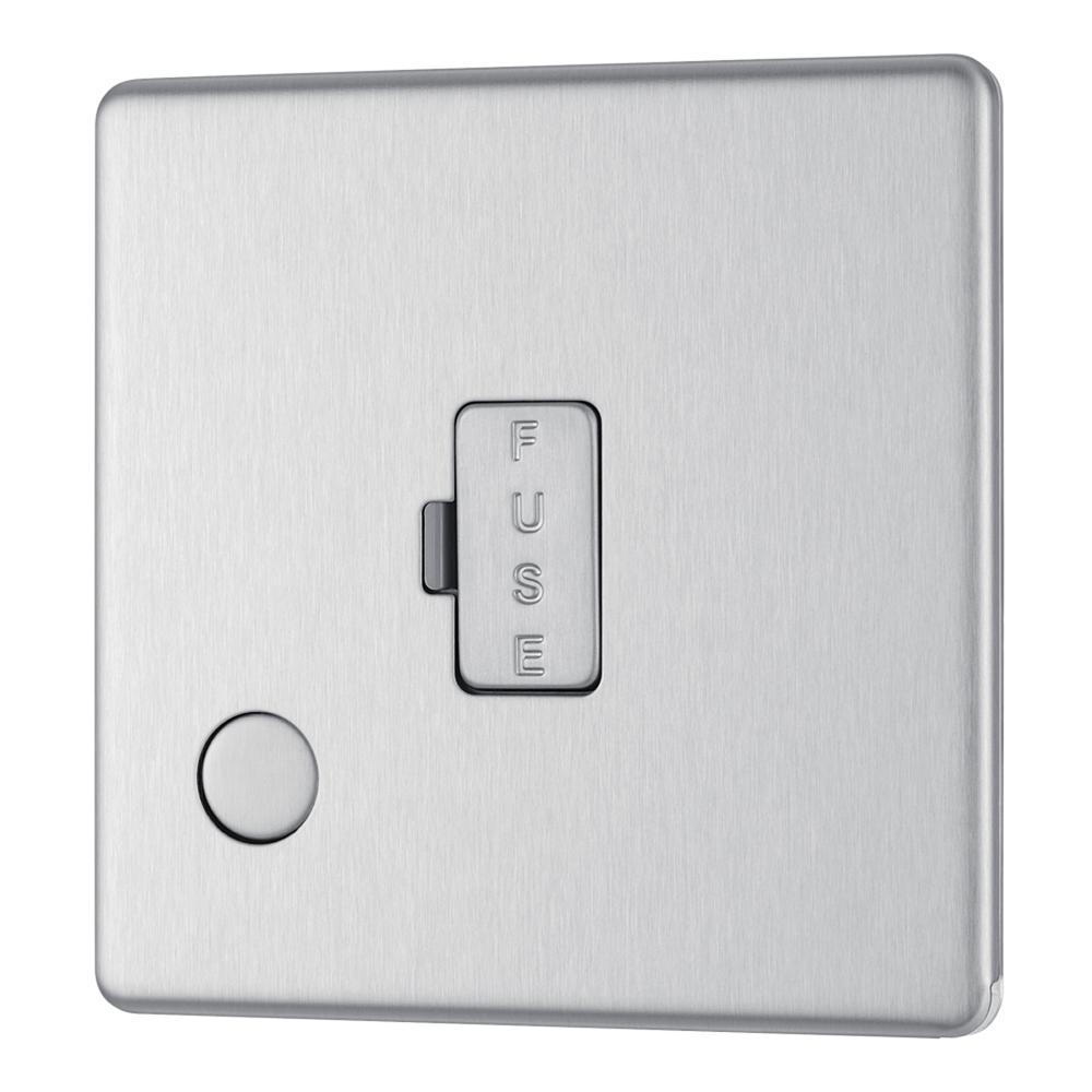 Bg Brushed Steel 13A Fused Connection Unit Unswitched Flex Outlet - Screwless Flatplate
