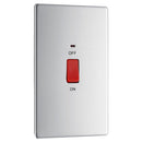 Bg Brushed Steel 45A Double Pole Switch with Indicator Double Plate - Screwless Flatplate