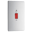 Bg Brushed Steel 45A Double Pole Switch with Indicator Double Plate - Screwless Flatplate