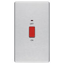 Bg Brushed Steel 45A Double Pole Switch with Indicator Double Plate - Screwless Flatplate