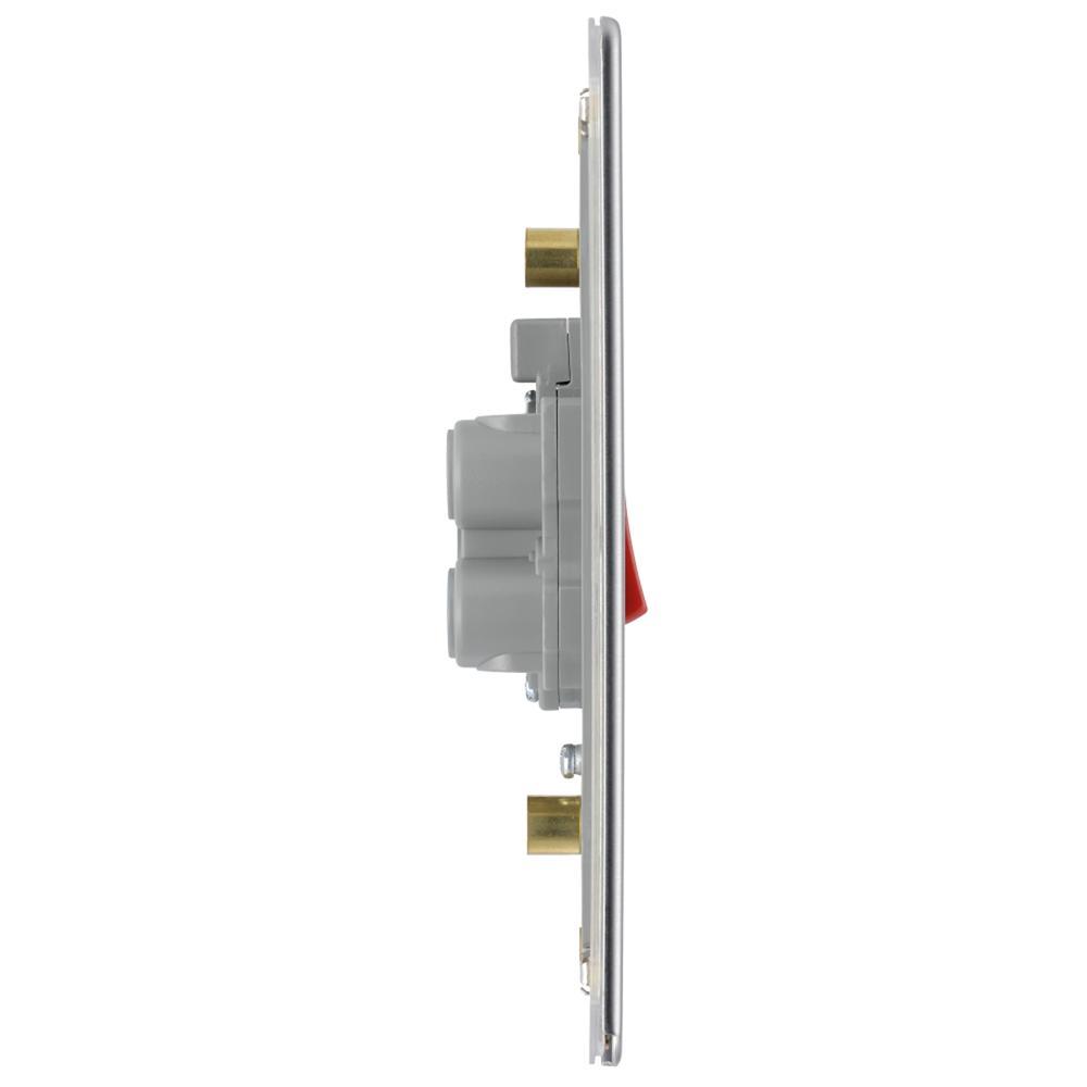 Bg Brushed Steel 45A Double Pole Switch with Indicator Double Plate - Screwless Flatplate