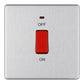Bg Brushed Steel 45A Double Pole Switch with Indicator Single Plate - Screwless Flatplate
