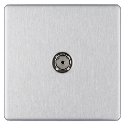 Bg Brushed Steel 1 Gang Coaxial Socket - Screwless Flatplate