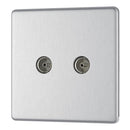 Bg Brushed Steel 2 Gang Coaxial Socket - Screwless Flatplate