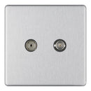 Bg Brushed Steel 2 Gang - Satellite and Coaxial Socket - Screwless Flatplate