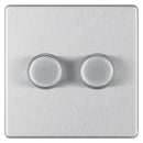 Bg Brushed Steel 400W 2 Gang 2 Way Push Dimmer - Screwless Flatplate