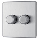 Bg Brushed Steel 400W 2 Gang 2 Way Push Dimmer - Screwless Flatplate