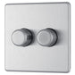 Bg Brushed Steel 400W 2 Gang 2 Way Push Dimmer - Screwless Flatplate