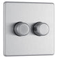 Bg Brushed Steel 400W 2 Gang 2 Way Push Dimmer - Screwless Flatplate