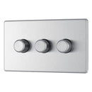 Bg Brushed Steel 400W 3 Gang 2 Way Push Dimmer - Screwless Flatplate