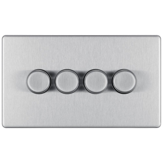 Bg Brushed Steel 400W 4 Gang 2 Way Push Dimmer - Screwless Flatplate