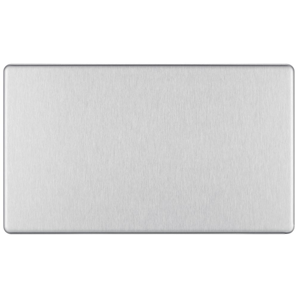 Bg Brushed Steel 2 Gang Blank Plate - Screwless Flatplate