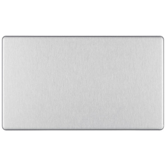 Bg Brushed Steel 2 Gang Blank Plate - Screwless Flatplate