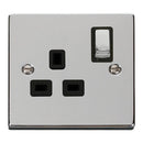 Click Deco VPCH535BK 13A Ingot 1 Gang Dp Switched Socket - Black - Polished Chrome