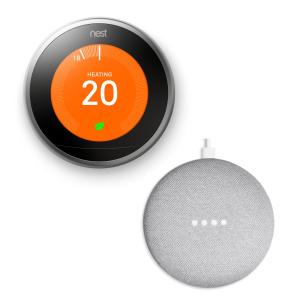 Google Nest Thermostat Stainless Steel & Google Nest Mini