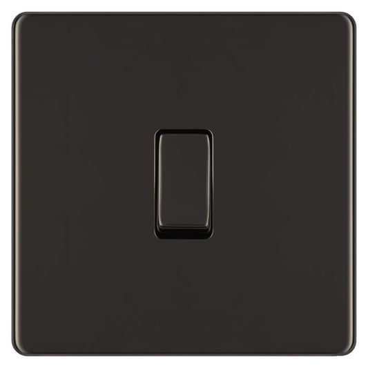 BG FBN12 10AX 1 Gang 2 Way Plate Switch - Screwless Flatplate - Black Nickel