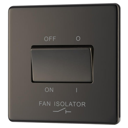 BG FBN15 10AX Plate Switch Fan Isolator 3 Pole - Screwless Flatplate - Black Nickel