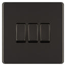BG FBN43 10AX 3 Gang 2 Way Plate Switch - Screwless Flatplate - Black Nickel