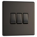 BG FBN43 10AX 3 Gang 2 Way Plate Switch - Screwless Flatplate - Black Nickel