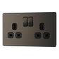 BG FBN22B 13A 2 Gang Double Pole Switched Socket - Screwless Flatplate - Black Nickel