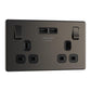 BG FBN22U3B 13A 2 Gang Switched Socket + USB - Screwless Flatplate - Black Nickel