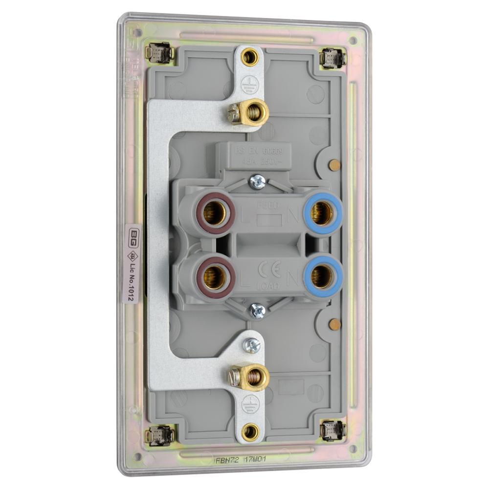 BG FBN72 45A Double Pole Switch with Indicator Double Plate - Screwless Flatplate - Black Nickel