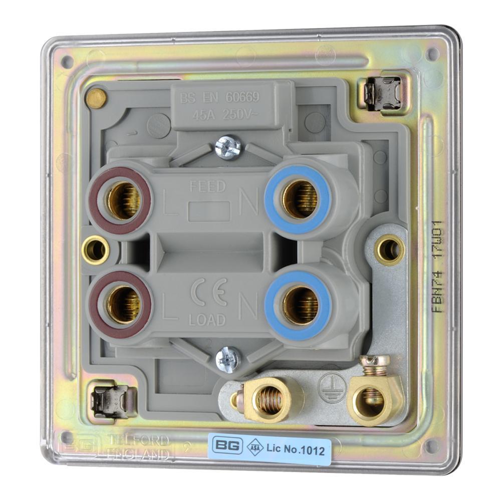 BG FBN74 45A Double Pole Switch with Indicator Single Plate - Screwless Flatplate - Black Nickel