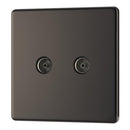 BG FBN61 2 Gang Coaxial Socket - Screwless Flatplate - Black Nickel